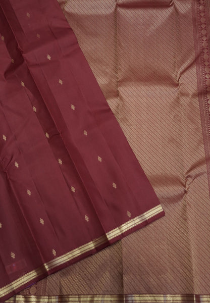 Pure Kanchipuram Silk Saree-Maroon with Small Border