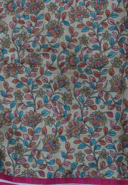 Semi Tussar Saree-Dark Pink