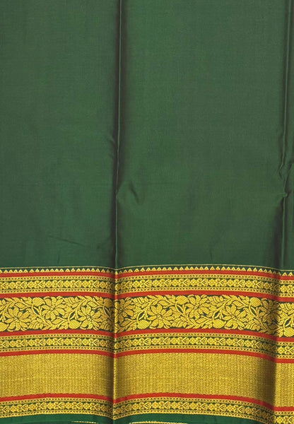 Budget Kanchipuram Saree-Orange In Floral Zari Panel With Contrast Border