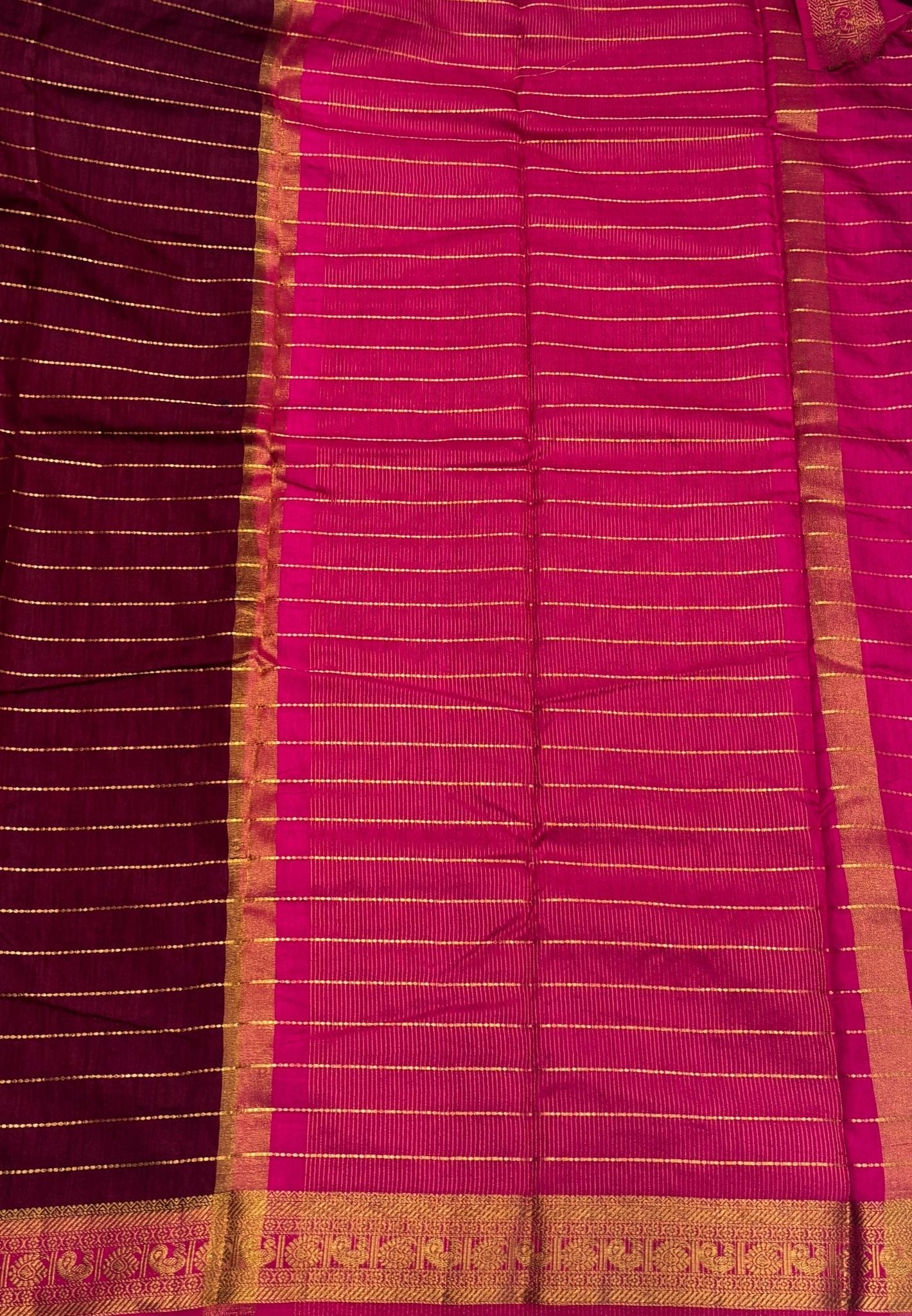 Semi Raw Silk Saree-Wine in Zari Lines with Contrast Annam Border