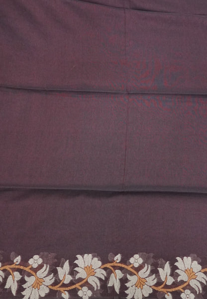 Handloom Cotton Saree-Coffee Brown Lotus Jamdhani Border