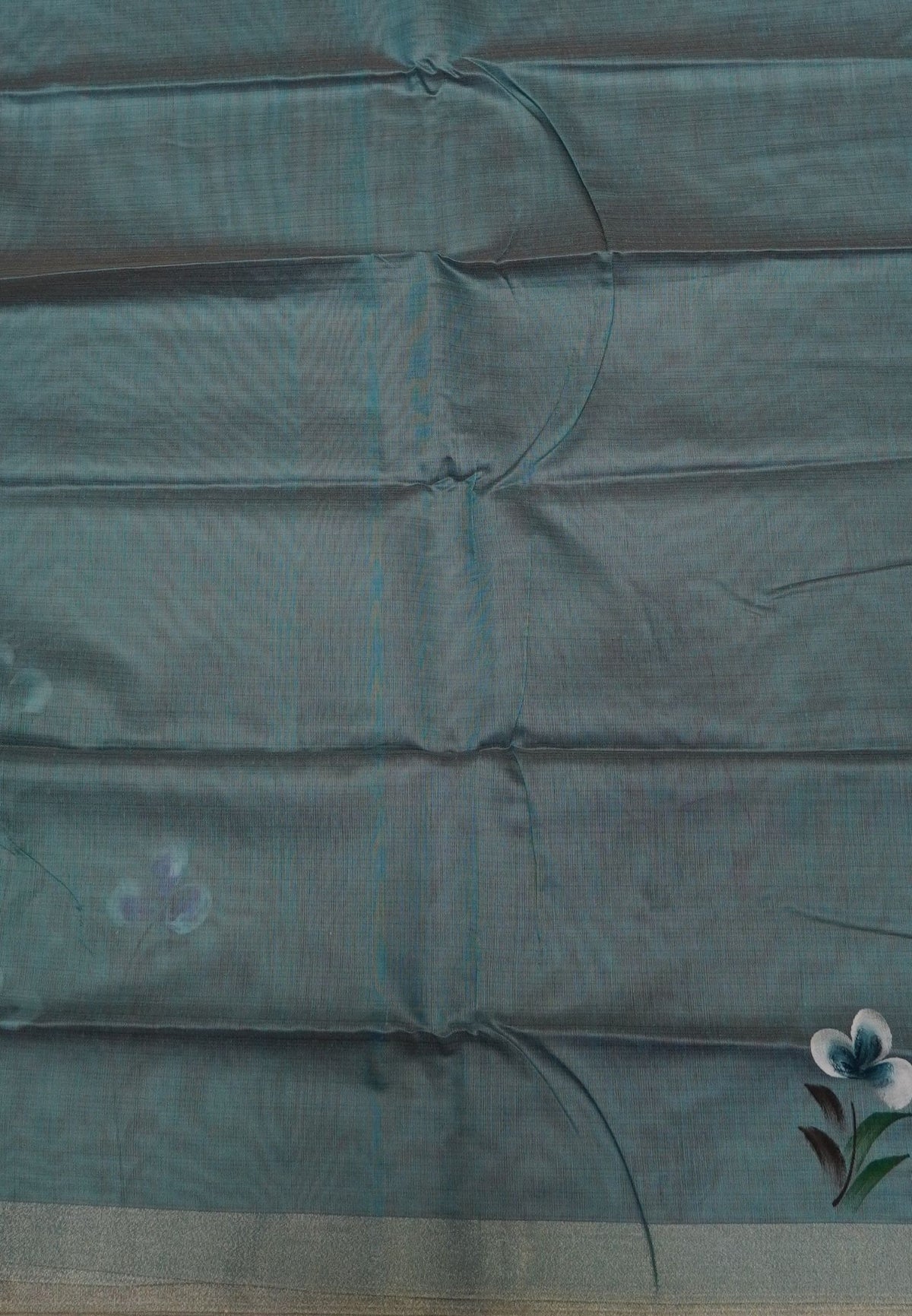 Cora Linen Saree-Grey with Hand Painted Floral Motifs