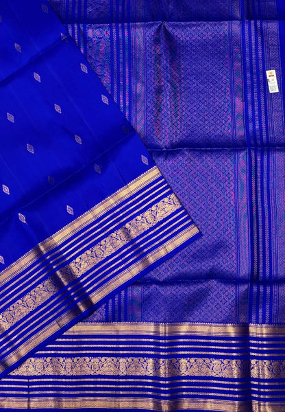 Pure Kanchipuram Silk Saree-Ms Blue in Varisapet Border