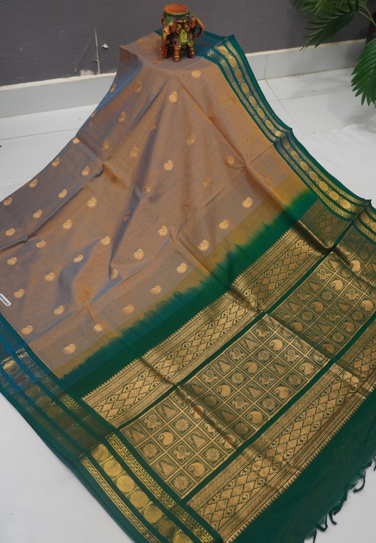 Rich Kanchi Cotton Saree-Beige with Contrast Border