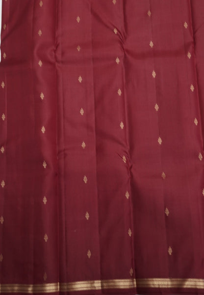 Pure Kanchipuram Silk Saree-Maroon with Small Border