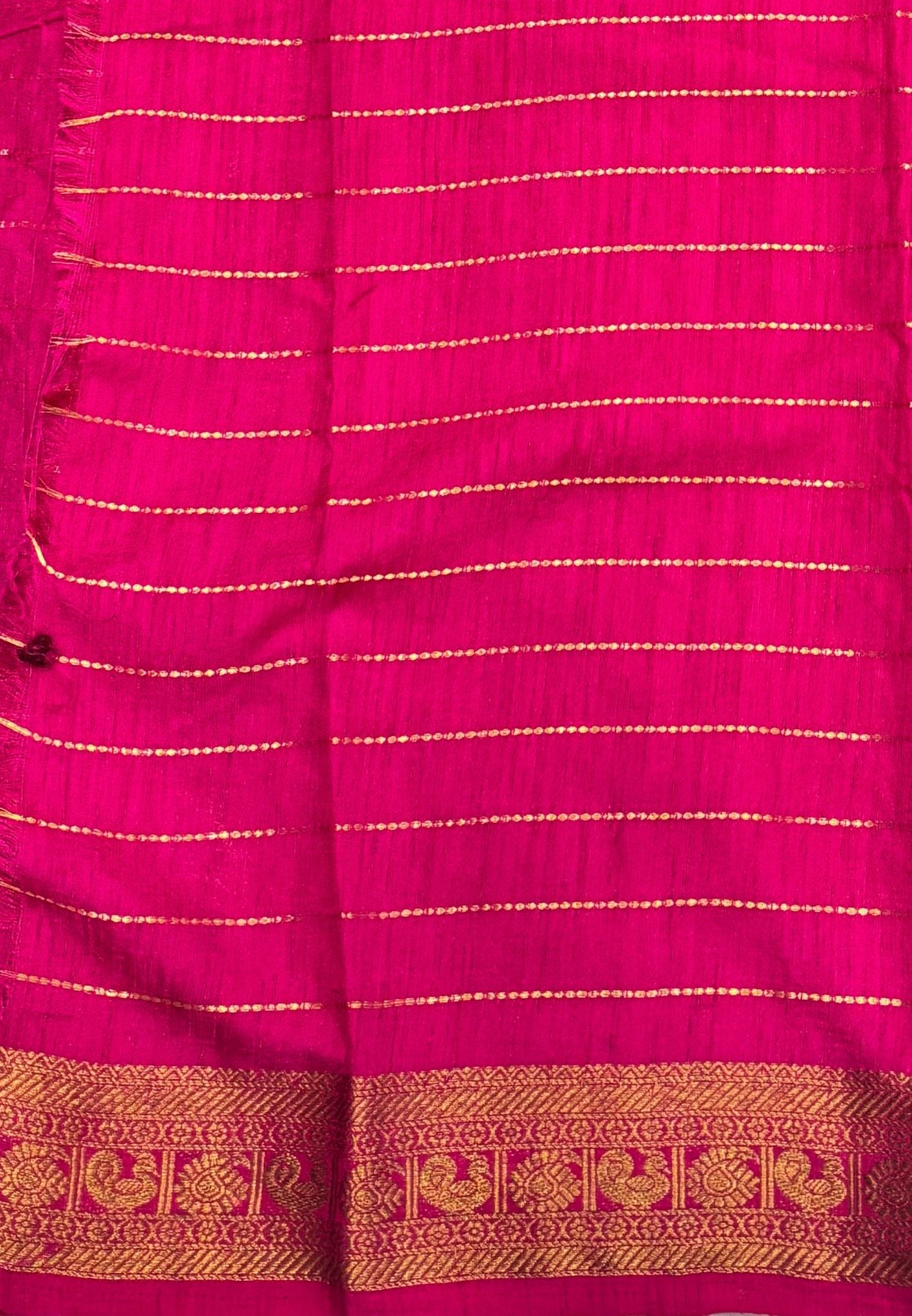 Semi Raw Silk Saree-Wine in Zari Lines with Contrast Annam Border