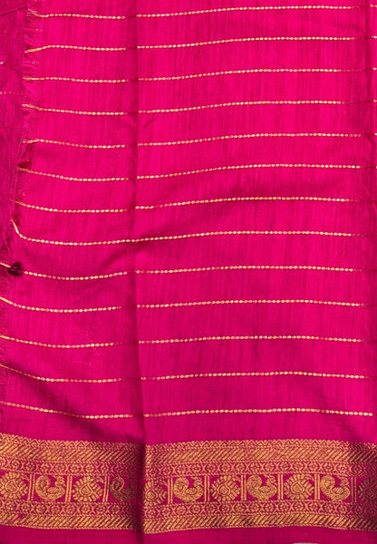 Semi Raw Silk Saree-Wine in Zari Lines with Contrast Annam Border
