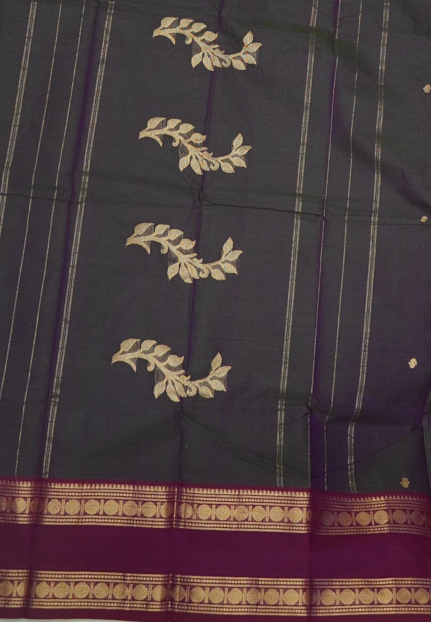 Kanchi Cotton Saree-Greenish Purple With Rudraksh Border