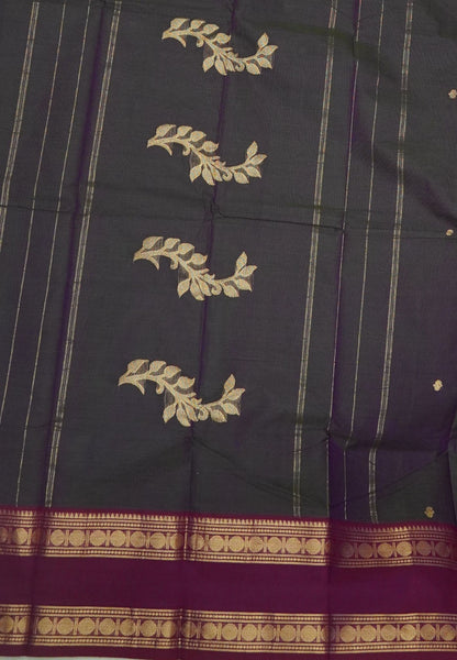 Kanchi Cotton Saree-Greenish Purple With Rudraksh Border