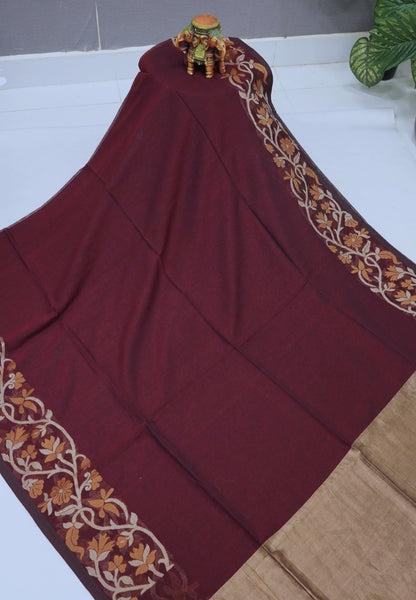 Handloom Cotton Saree-Maroon Floral Jamdhani Border