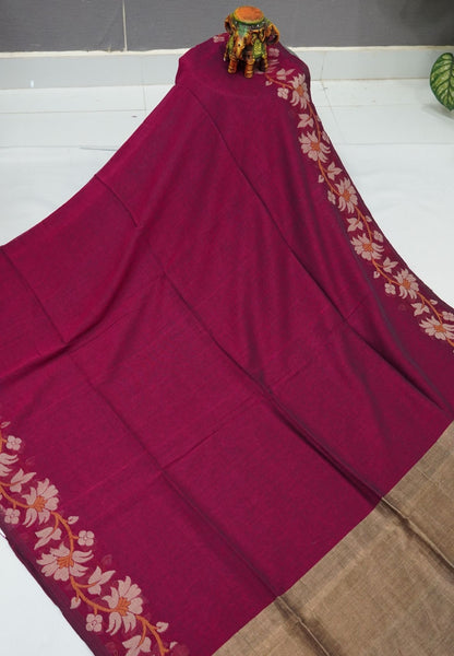 Handloom Cotton Saree-Magenta Lotus Jamdhani Border