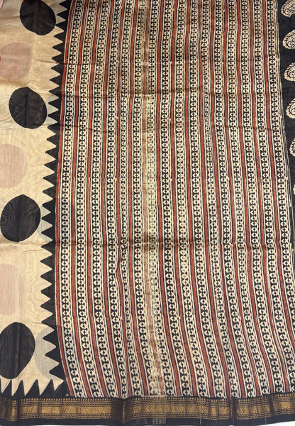Pure Maheshwari Silk Cotton Saree-Beige