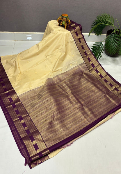 Budget Kanchipuram Saree-Ivory with Contrast Border