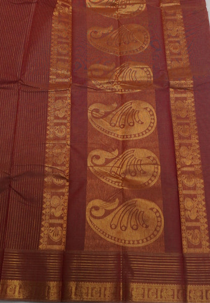 Chettinadu Cotton Saree-Copper Brown in Vairaoosi Pattern