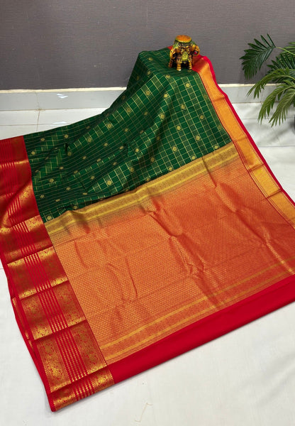 Budget Kanchipuram Saree-Green with Contrast Border