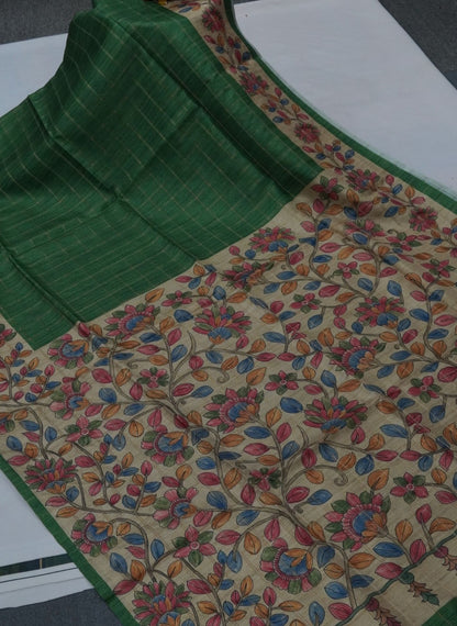 Semi Tussar Saree-Green