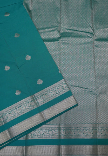 Budget Kanchipuram Saree-Teal Green In Floral Vine Zari Border