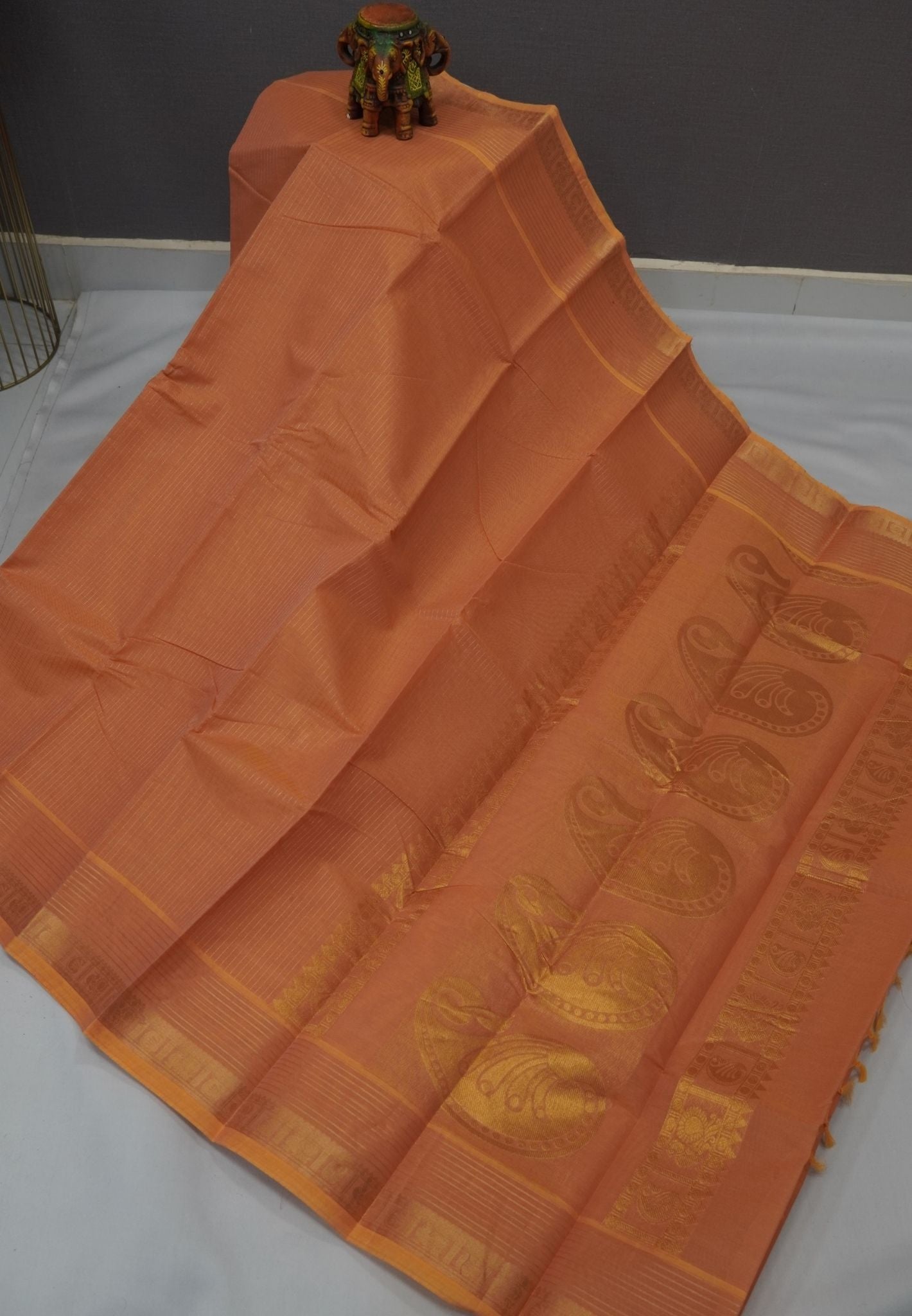 Chettinadu Cotton Saree-Pale Orange with in Vairaoosi Pattern