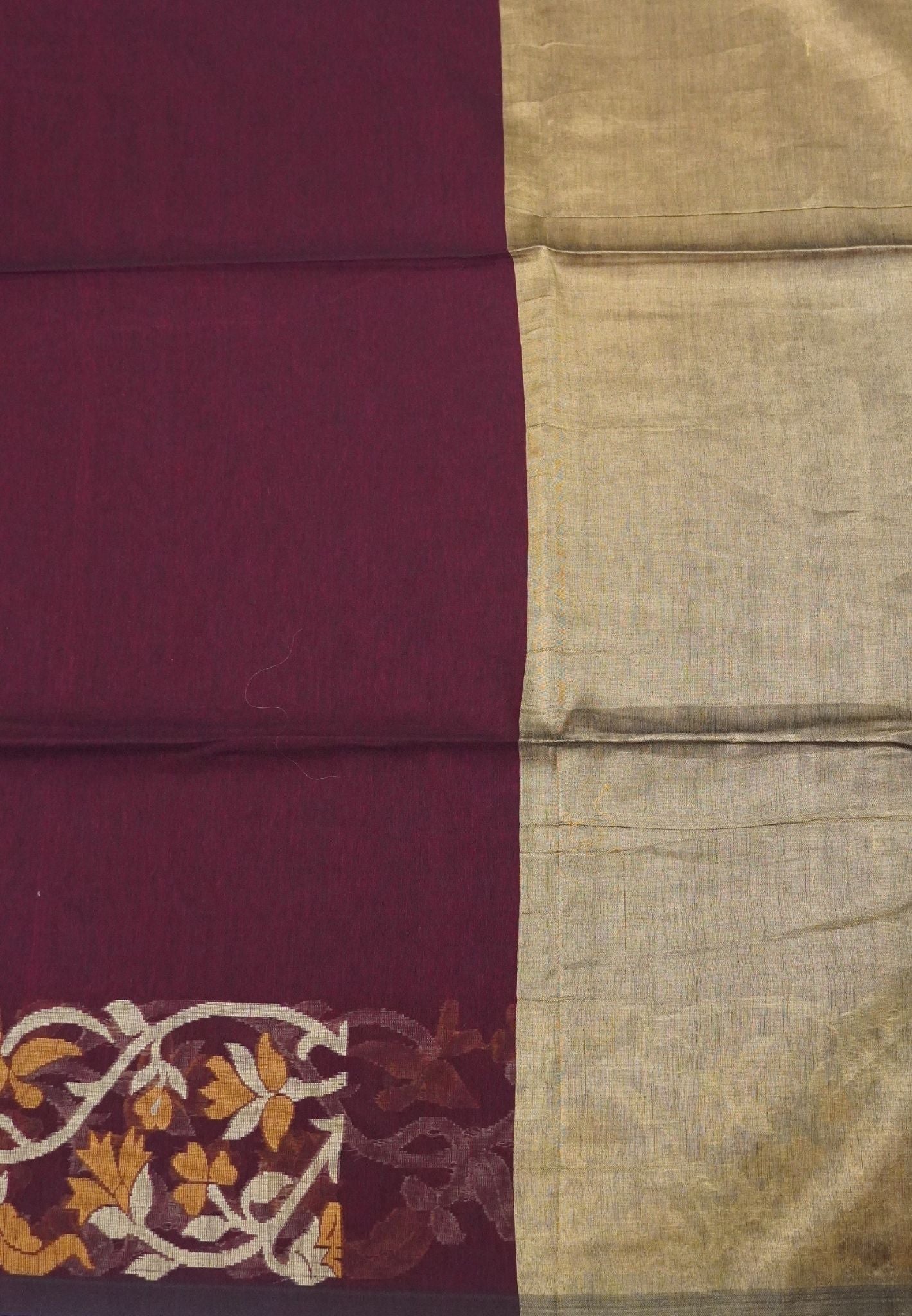 Handloom Cotton Saree-Maroon Floral Jamdhani Border