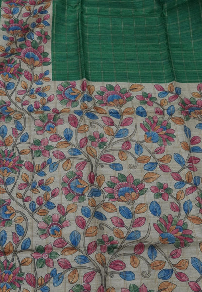 Semi Tussar Saree-Green