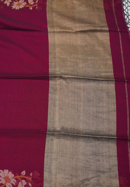 Handloom Cotton Saree-Magenta Lotus Jamdhani Border