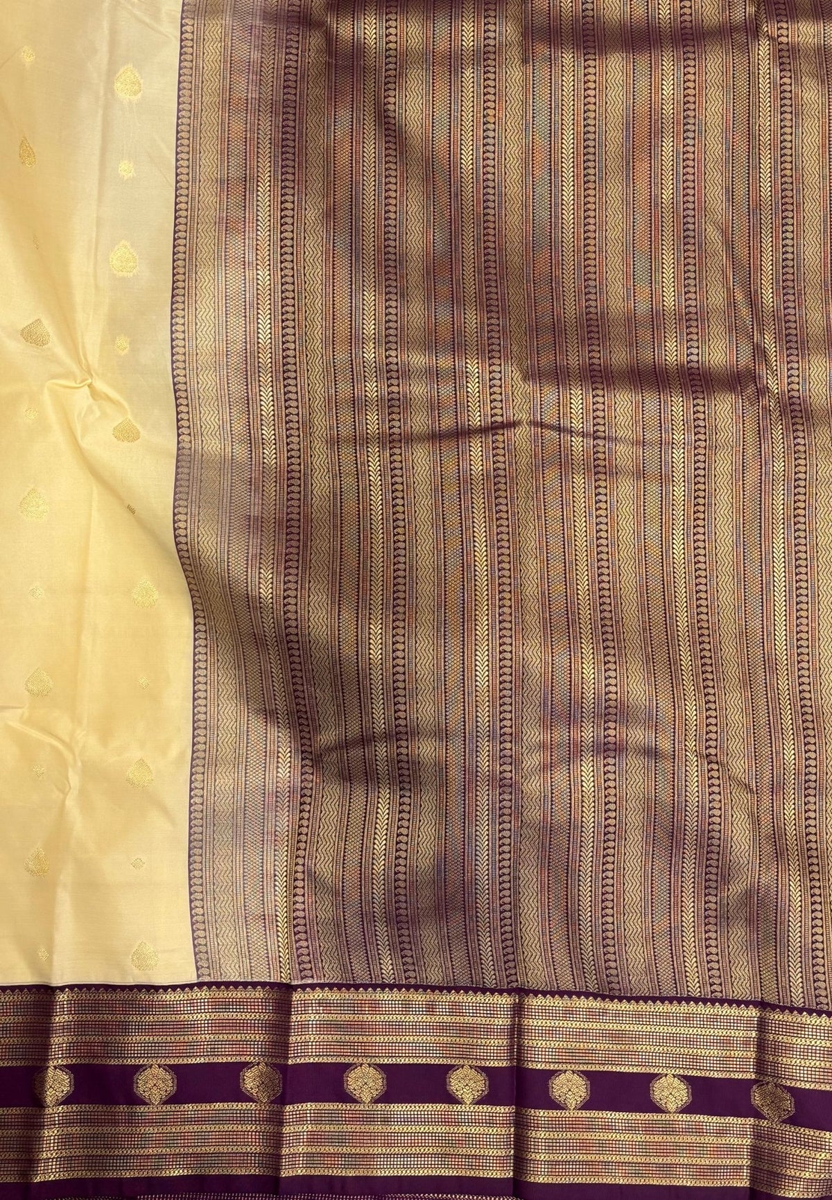 Budget Kanchipuram Saree-Ivory with Contrast Border