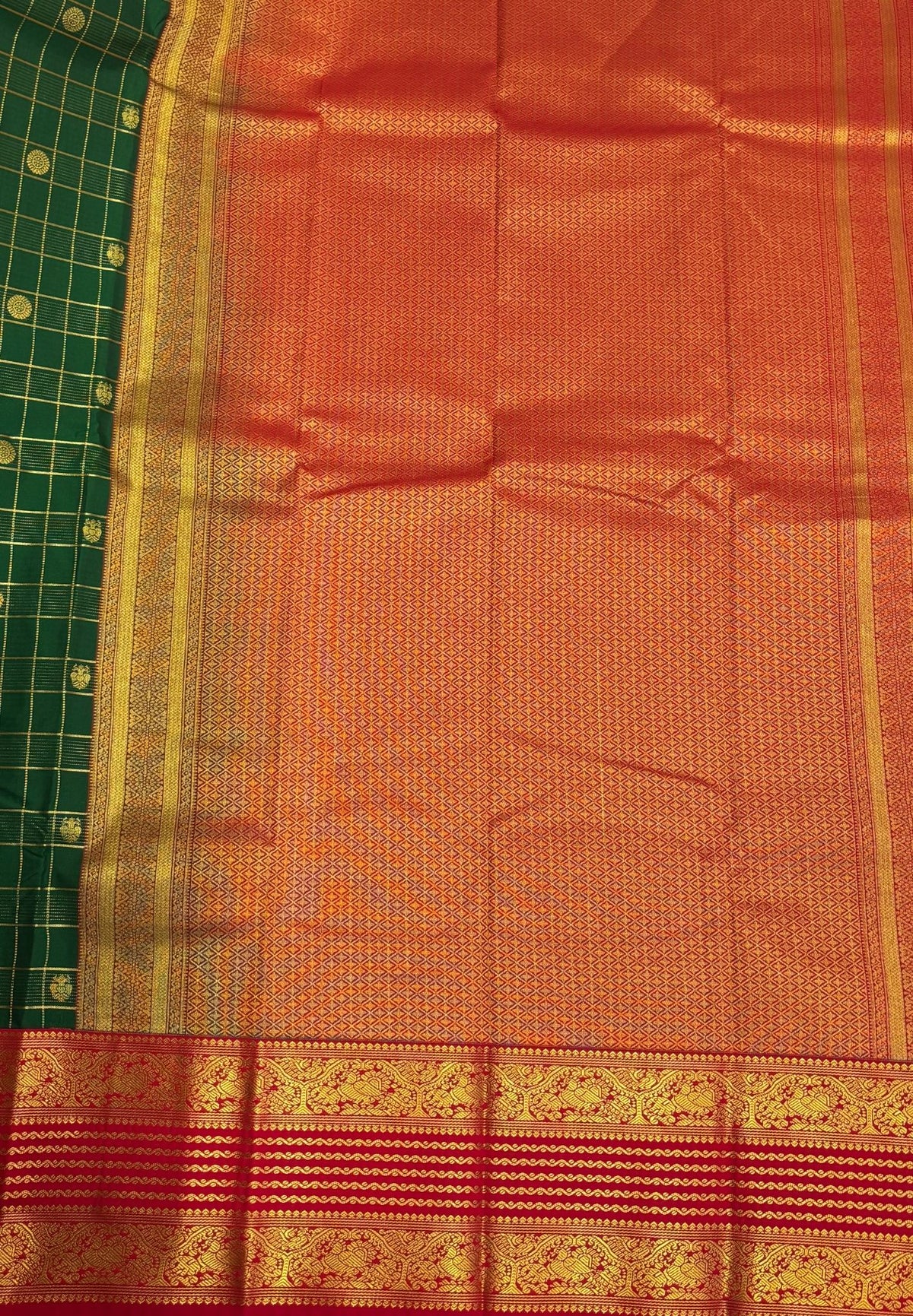 Budget Kanchipuram Saree-Green with Contrast Border