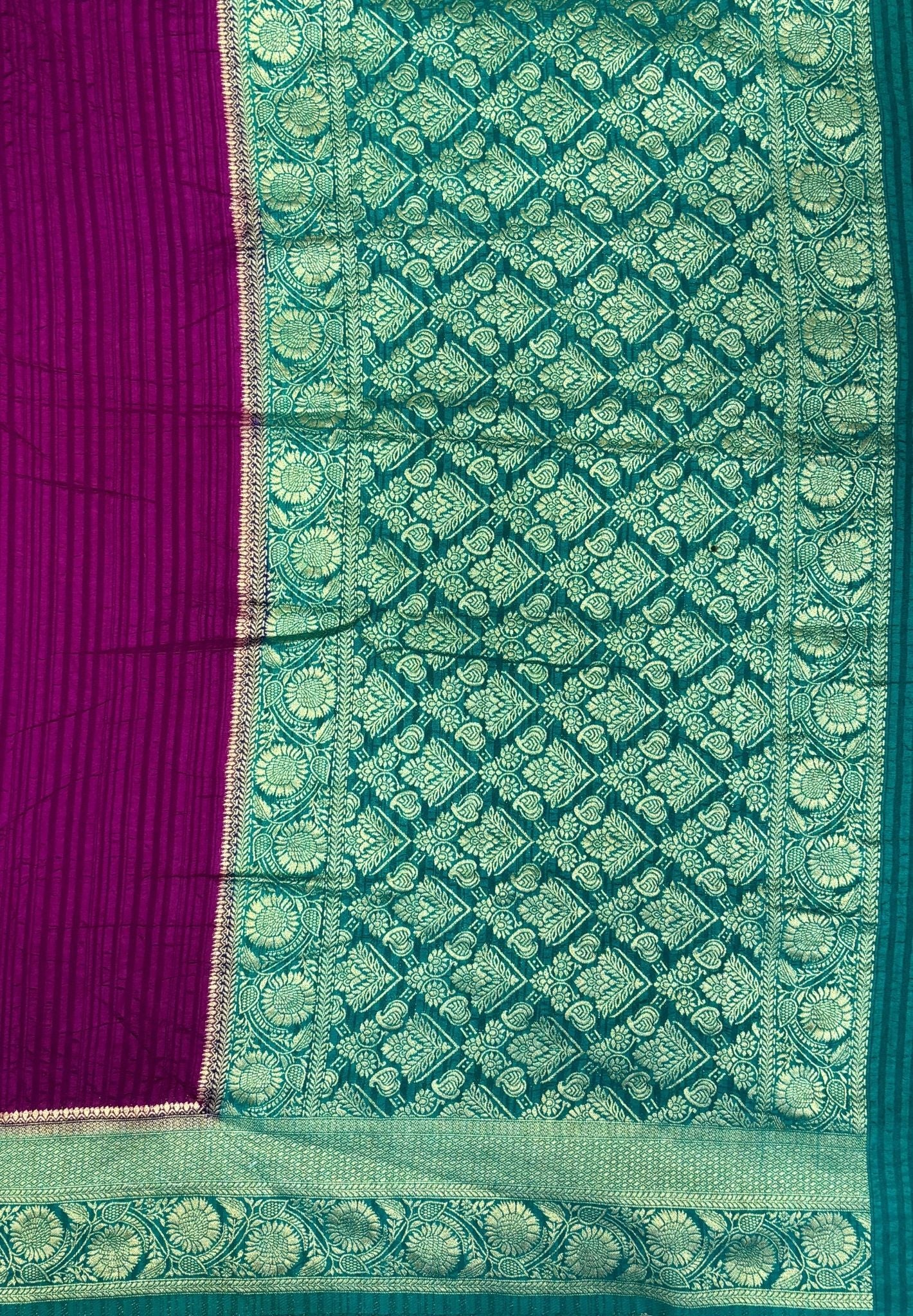 Banarasi Georgette Saree-Purple In Floral Jaal Zari With Contrast Border