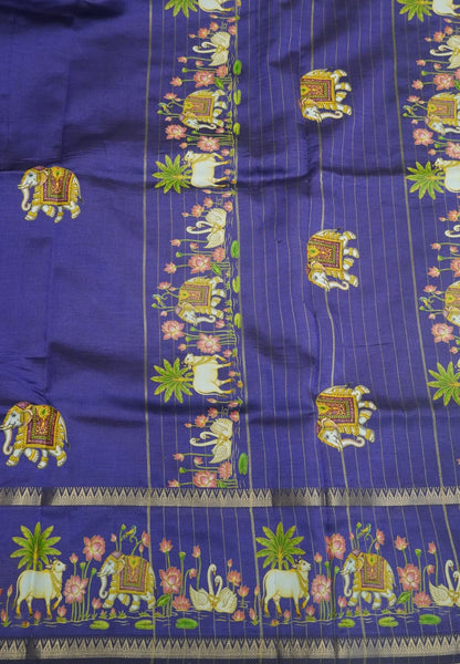 Pure Mangalgiri Silk Saree-Light Violet in Tanjore Print with Retapet Border