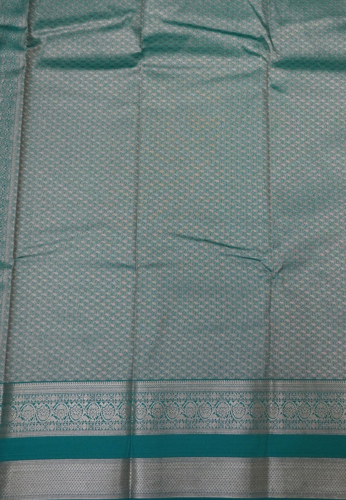 Budget Kanchipuram Saree-Teal Green In Floral Vine Zari Border