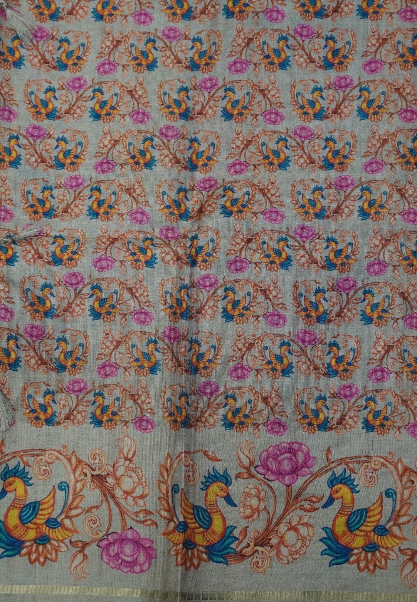 Premium Matka Tussar Saree-Blue with Tanjore Print