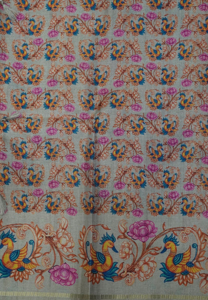 Premium Matka Tussar Saree-Blue with Tanjore Print