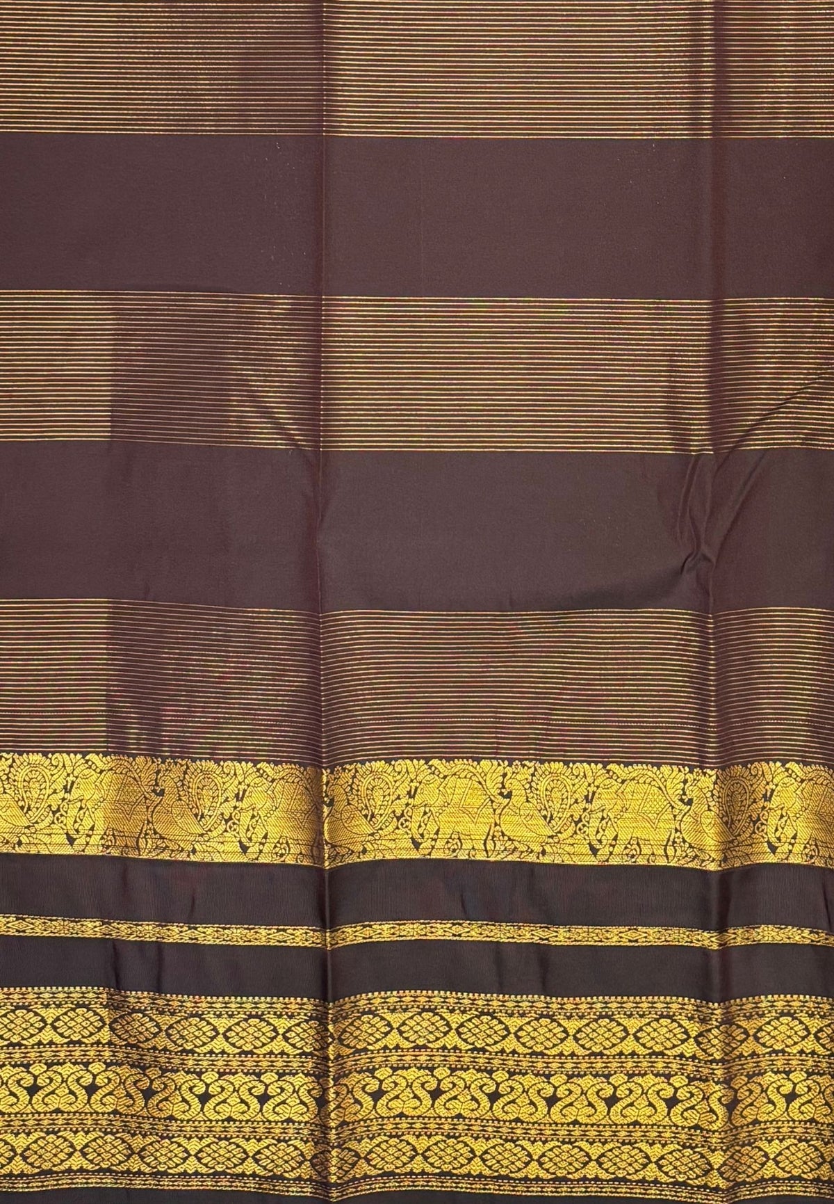 Budget Kanchipuram Saree-Pinkish Orange In Floral Zari Panel With Contrast Border