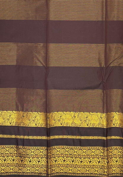 Budget Kanchipuram Saree-Pinkish Orange In Floral Zari Panel With Contrast Border