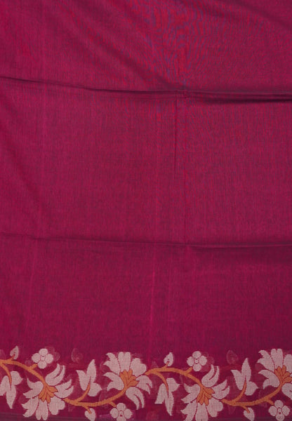Handloom Cotton Saree-Magenta Lotus Jamdhani Border