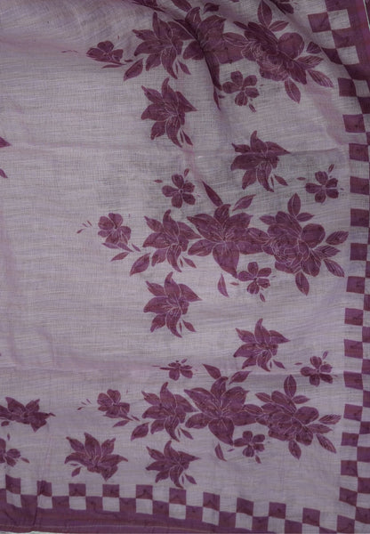 Linen Saree-Dark Pink Checkered Border with French Knot