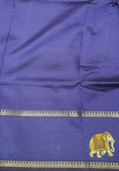 Pure Mangalgiri Silk Saree-Light Violet in Tanjore Print with Retapet Border