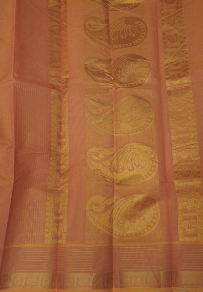 Chettinadu Cotton Saree-Pale Orange with in Vairaoosi Pattern