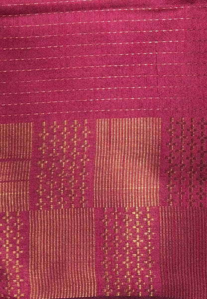 Semi Raw Silk Saree-Mustard In Checkered Zari With Contrast Border