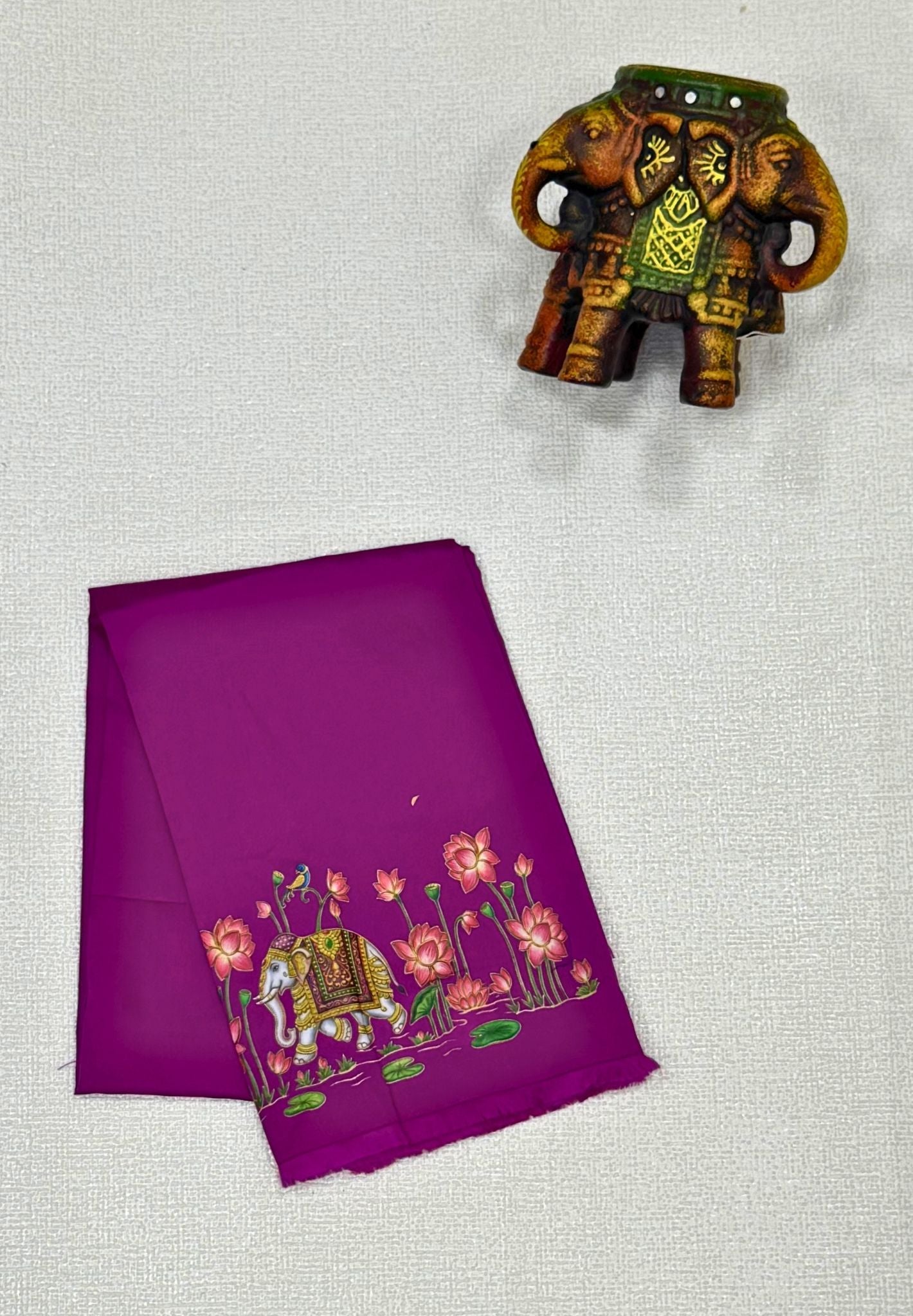 Mangalgiri Silk Blouse-Purple in Tanjore Print