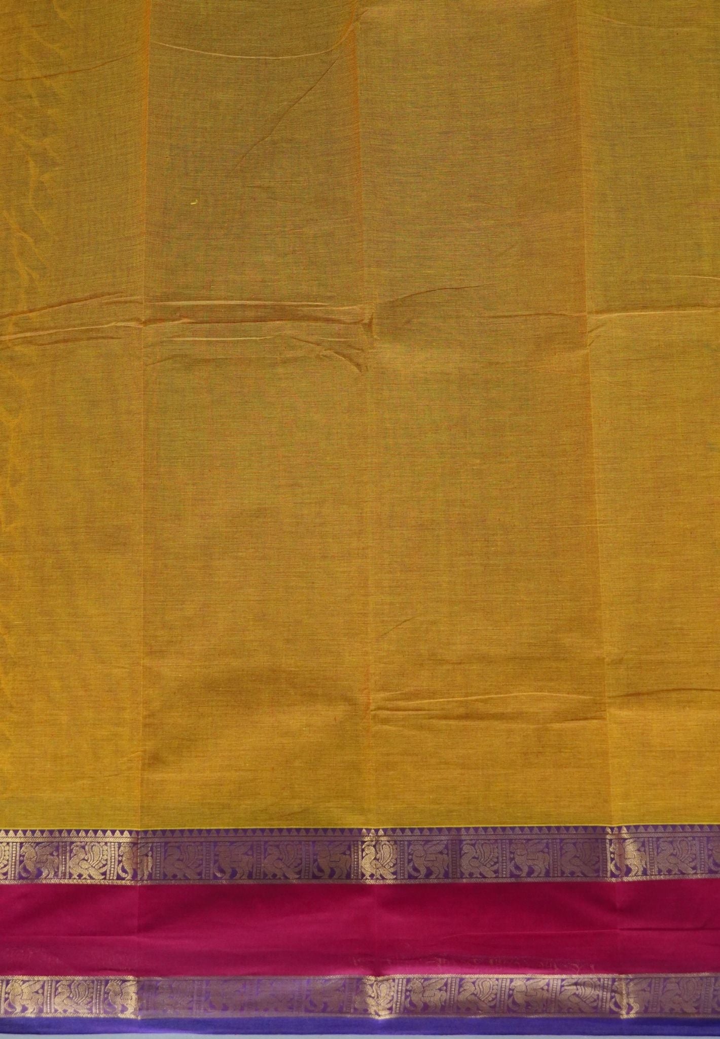 Chettinad Cotton Saree–Turmeric Yellow With Thread Checks Annapakshi Zari Border