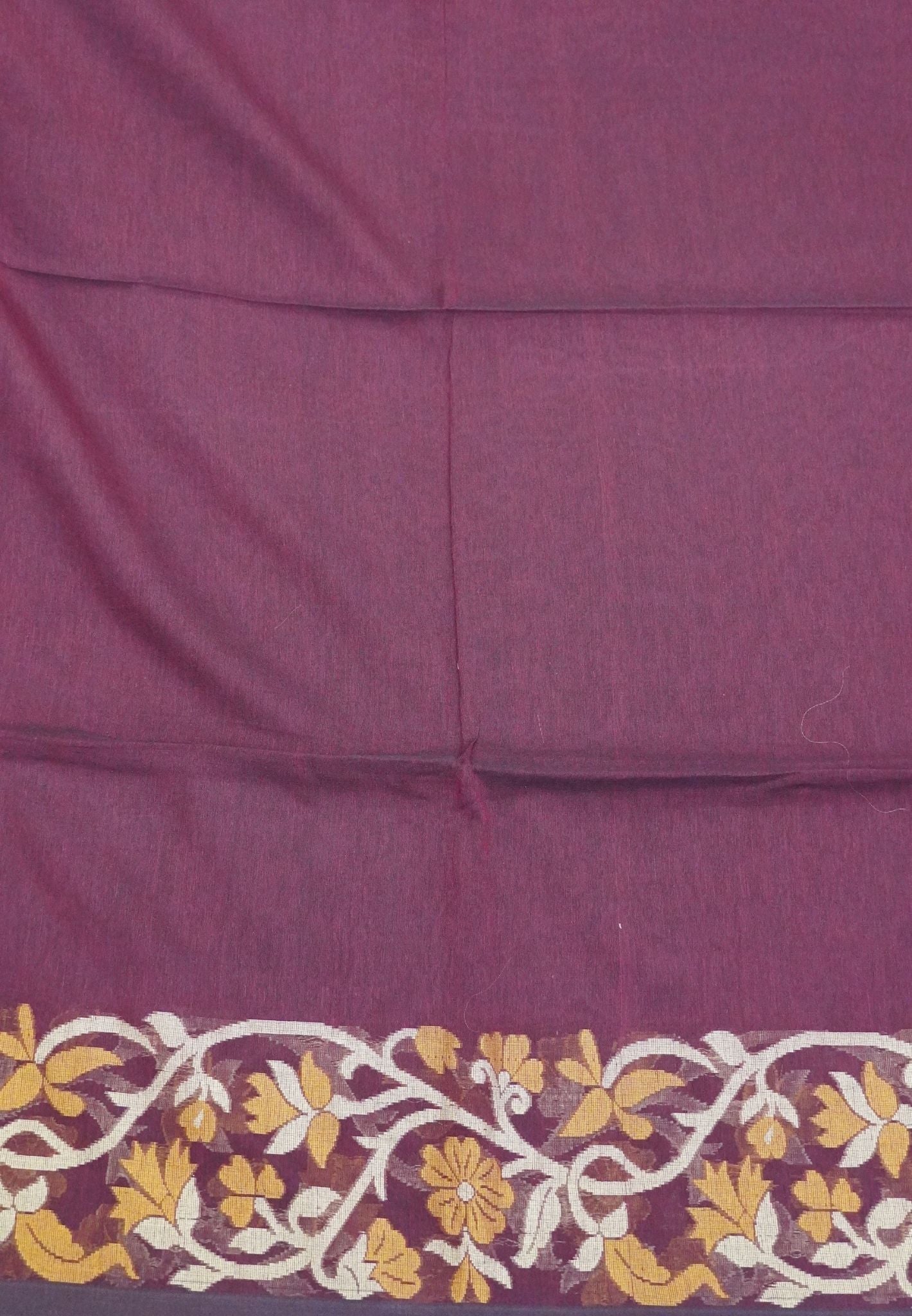 Handloom Cotton Saree-Maroon Floral Jamdhani Border