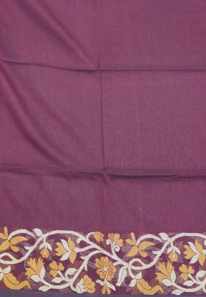 Handloom Cotton Saree-Maroon Floral Jamdhani Border