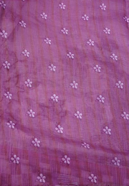 Linen Saree-Dark Pink Checkered Border with French Knot