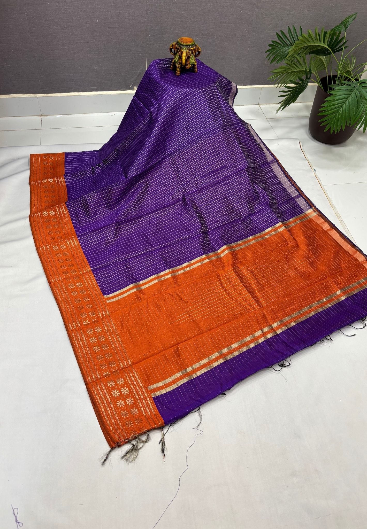 Raw Silk Saree-Violet in 1000 Butta with Contrast Zari Border