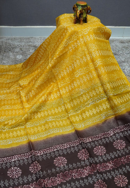 Bhagalpur Cotton Saree-Yellow