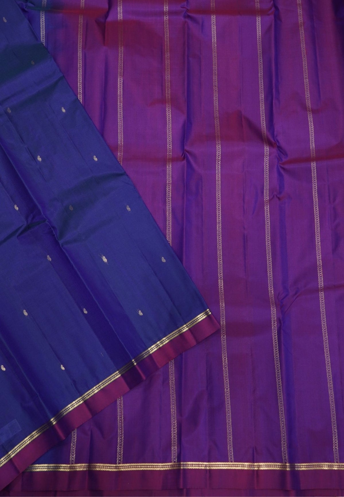 Pure Kanchipuram Silk Saree-Royal Blue with Small Border
