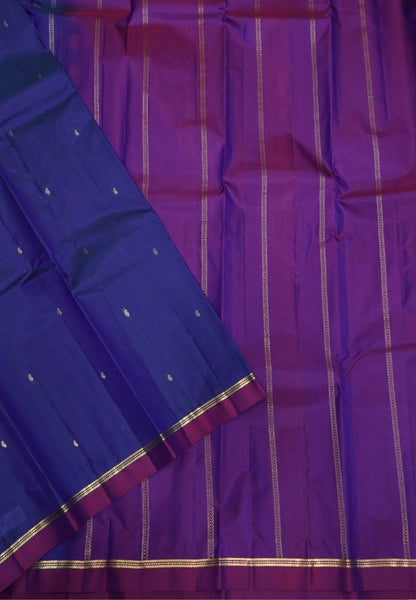 Pure Kanchipuram Silk Saree-Royal Blue with Small Border