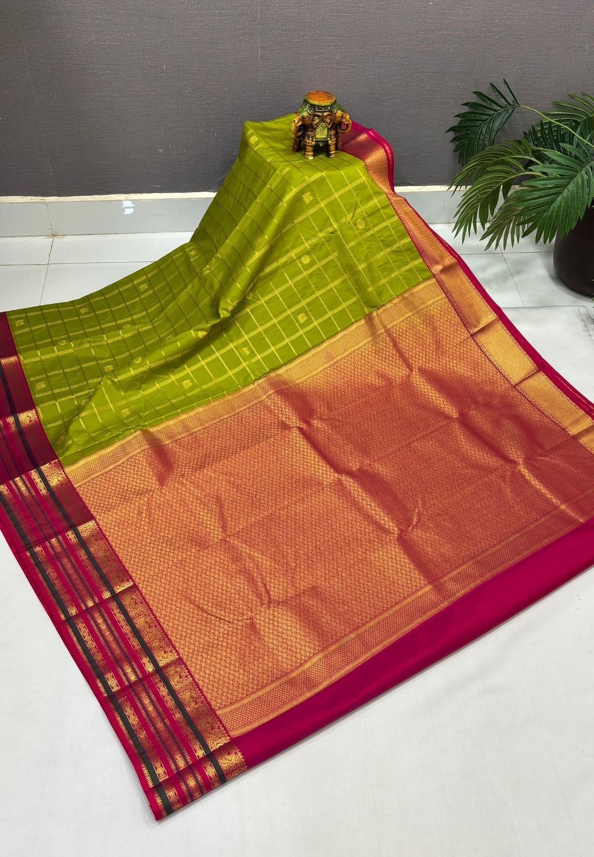 Budget Kanchipuram Saree-Light Green with Contrast Border