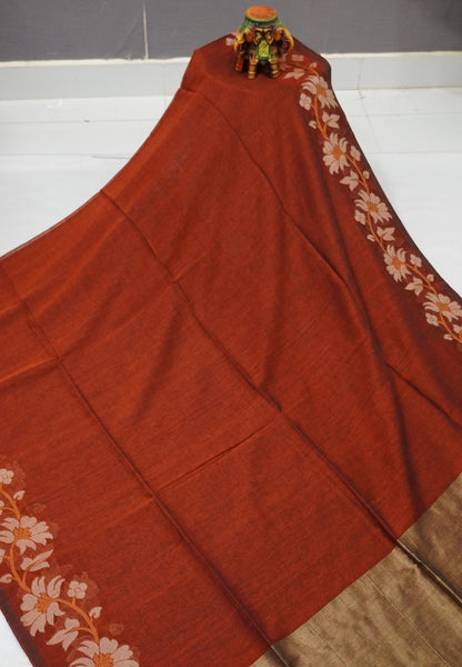 Handloom Cotton Saree-Honey Lotus Jamdhani Border